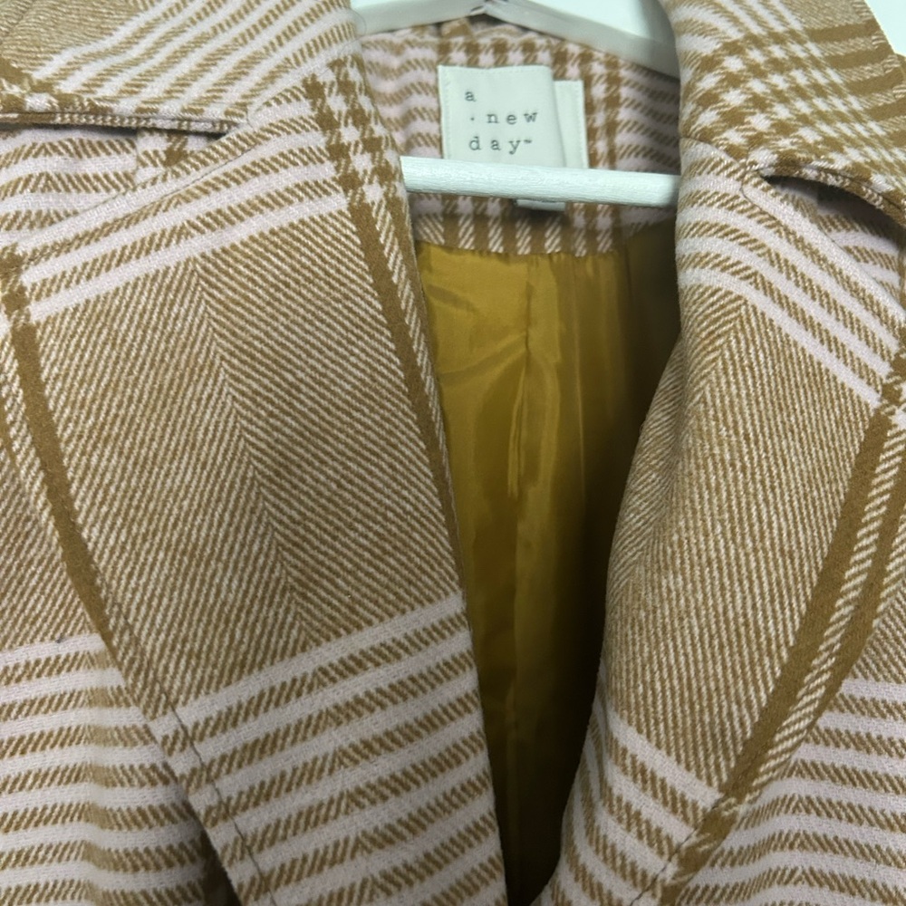 a new day Tan & Pale Pink Plaid Blazer